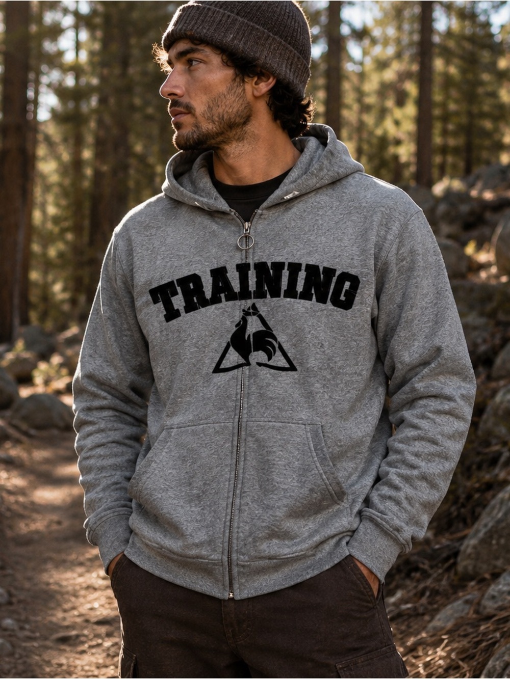 Le Coq Sportif Training Hoodie Men’s L Gray Full Zip Retro Athletic Logo